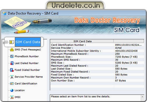 Sim Card Data Recovery Software Screenshot