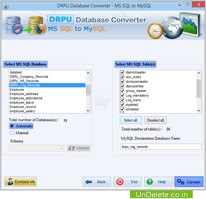 MS SQL to MySQL Database Converter