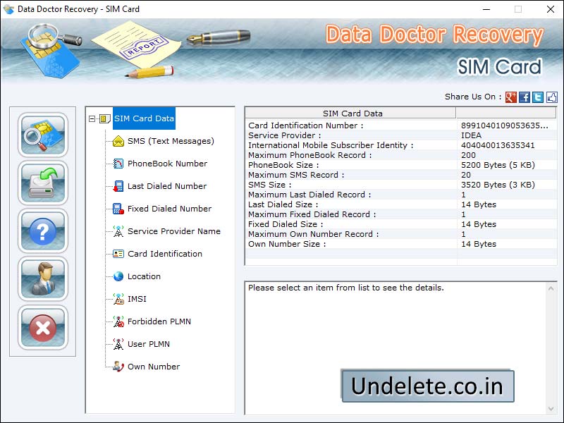 SIM Card Data Undelete screenshot