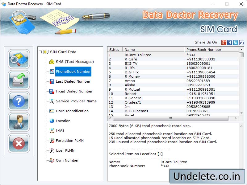 Screenshot of Undelete SIM Card Data
